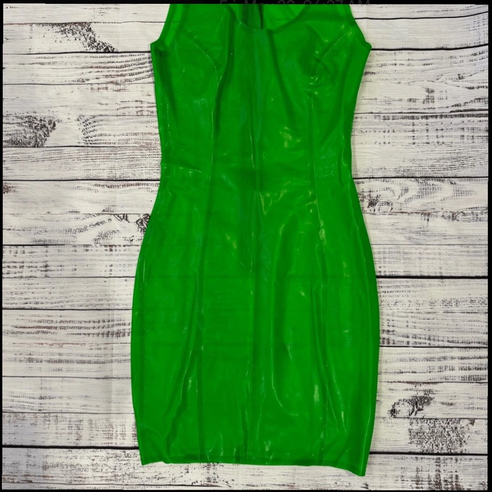 Latex tank sheath dress clear green size small medium vibrant rubber